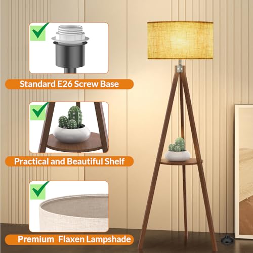 LEPOWER Shelf Floor Lamp Tripod Mid Century Modern Lamps for Living Room - color: Dark Brown Holder
