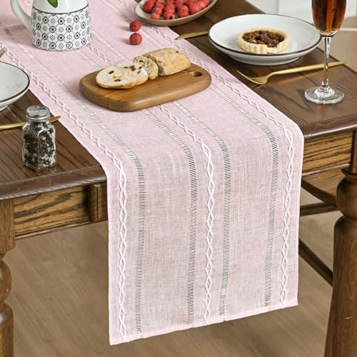 Artoid Mode Pink Rustic Cotton Linen Table Runner 13x36 Inch - color: Pink, size: 13" x 36"