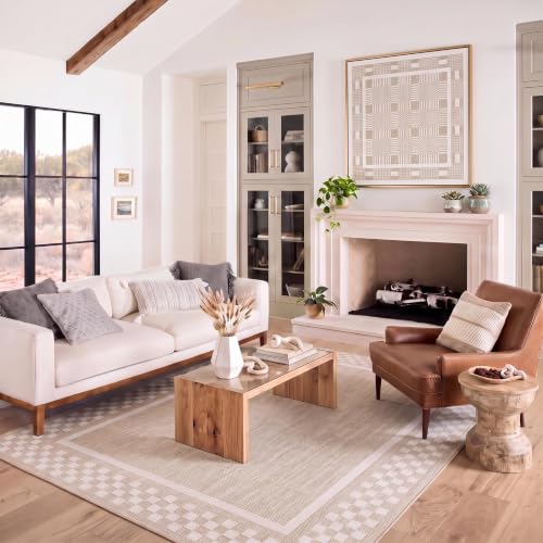 GarveeHome Washable Area Rug 6x9 Large Living Room Modern Border Throw Rug - color: Beige, size: 6' x 9' (Rectangular)