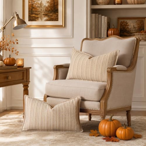 a moment Khaki Designer Textured Throw Pillow Covers 12x20 Set of 2 Vertical Striped Chenille Cushion Covers Decorative Pillowcases for Couch Sofa Bed Living Room Boho Farmhouse Home Decor - color: Khaki, size: 20" x 12" (Pack of 2)
