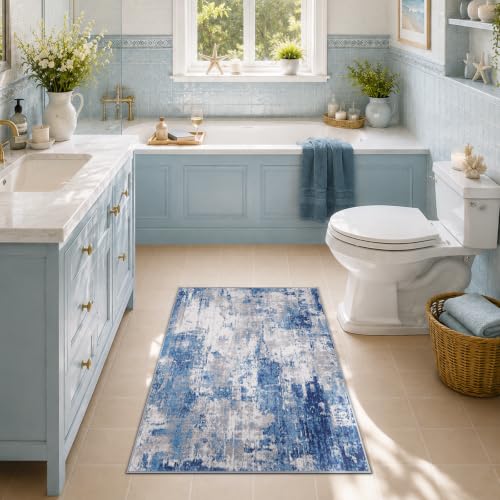 RELEANY Washable 2'x3' Abstract Area Rug for Living Room Blue Gray - color: Blue/Gray, size: 2' x 3' (Rectangular)