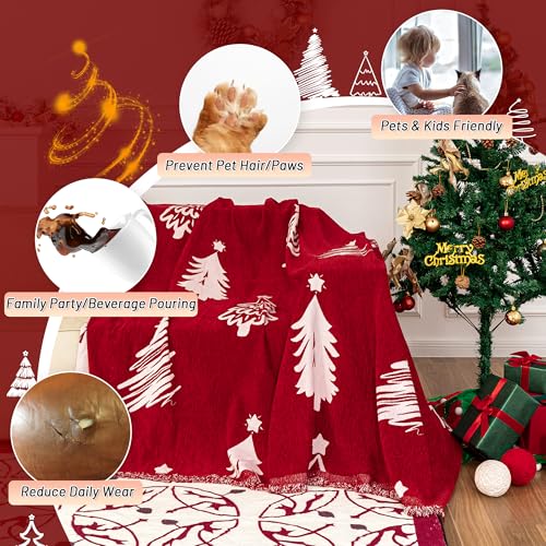 MYSKY HOME 71X102 inches Chair Christmas Couch Cover, Sectional Sofa Covers Sofa Slipcover for 1 Cushion Couch, L Shape Couch Covers for Dogs, Kids, Washable Sofa Blanket, Furniture Protector, Red - color: 6# Christmas Red, size: 71" x 102"