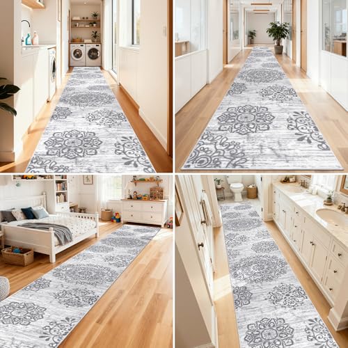 HEBE Hallway Runner Rug 3'x20', Washable Non Slip Kitchen Rug Runner - color: Grey, size: 3' x 20' (Rectangular)