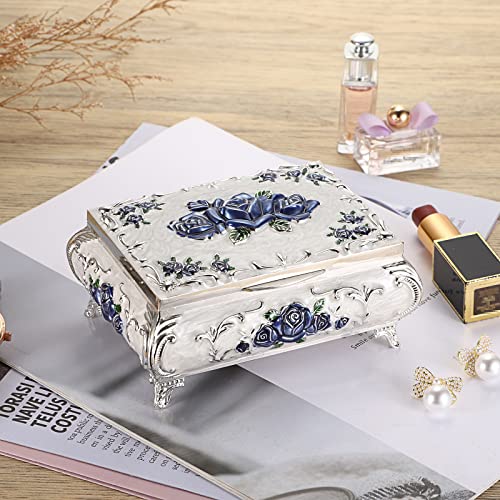 Hipiwe Vintage Jewelry Trinket Box Metal Decorative Keepsake Box for Women - color: White, size: Medium
