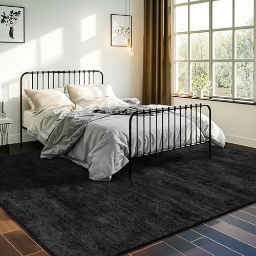6x9 Washable Area Rug, Black Solid Area Rugs for Living Room & Bedroom - color: Black, size: 6' x 9' (Rectangular)