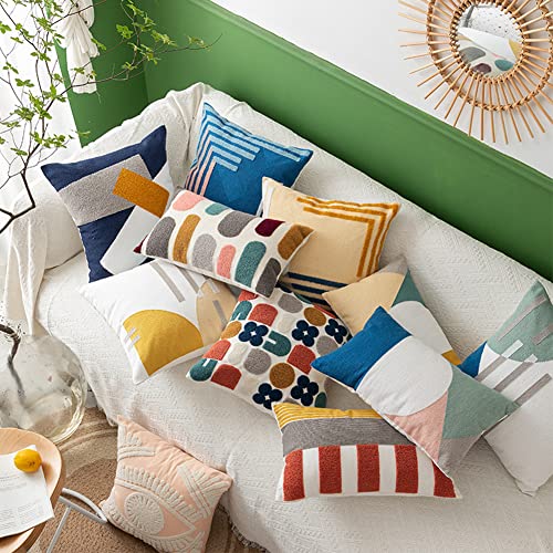 Boho Abstract Tufted Throw Pillow Cover Geometric Embroidered Decorative Pillowcase Farmhouse Cotton Lumbar Accent Cushion Cover for Sofa Couch Bedroom (Type K,12"x20") - color: Type K, size: 20" x 12" (Pack of 1)