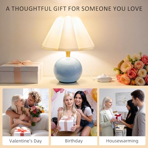 Small Bedside Table Lamp, 11.8'' Ceramic Stepless Dimmable Lamp (Blue) - color: Blue
