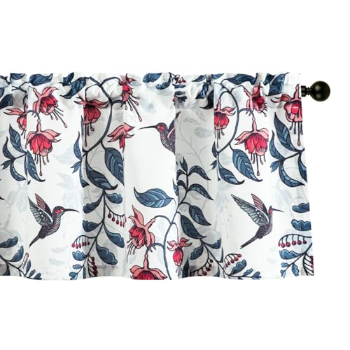 Leeva Blue Bird Print Kitchen Valance Curtains Over Sink, Farmhouse Style Window Treatment for Living Room, 52"x18" Rod Pocket - color: A1, size: 52"W x 18"L (Pack of 1)