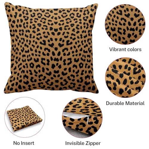 Throw Pillow Covers, Safari Brown, Set of 4, 18"x18" - color: Leopard Print 2