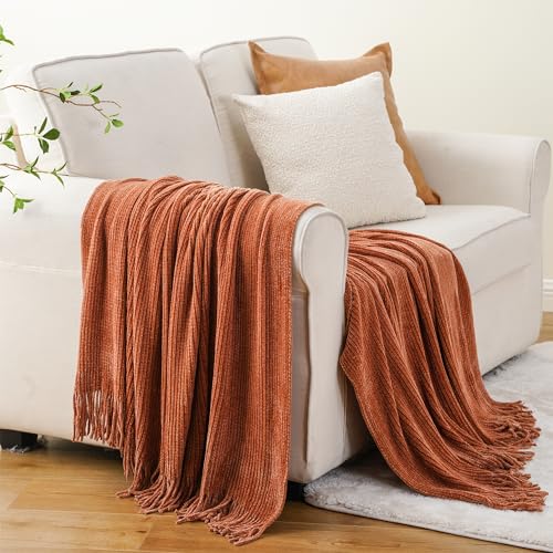 BATTILO HOME Rust Orange Throw Blanket for Couch, 50"x60" - color: Chenille-caramel, size: 50 x 60 in.