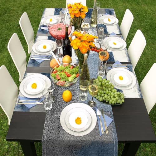 ArtSocket Table Runner and Placemats Set of 6, Abstract Farmhouse - color: Abstract Blue Grey