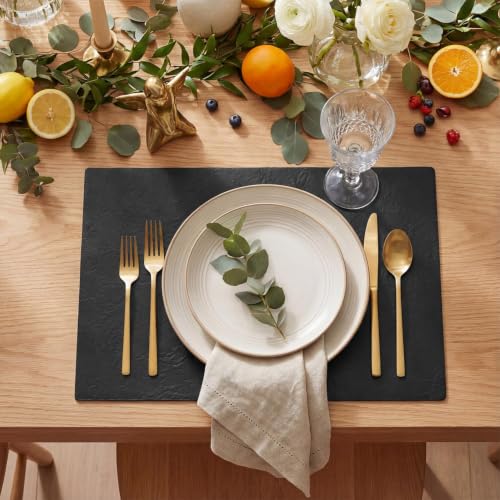 Artoid Mode Black Faux Leather Placemats Set of 6, 12x18 Inch Waterproof Wipeable Heat Resistant Vinyl Place Mats, Reversible Table Mats for Kitchen Dining Decor - color: Black, size: 12" x 18", Rectangular Set of 6