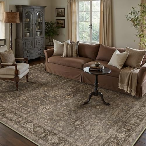 8x10 Dark Brown Vintage Area Rug - color: Brown, size: 8' x 10' (Rectangular)