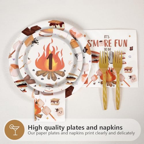 Grencian 96 Pcs S'Mores Camping Birthday Party Decorations,Serves 24 - style: Camping 1st Kit