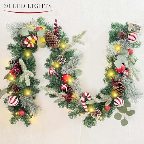 WANNA-CUL Pre-Lit 6ft Red White Christmas Garland with 30 LED Lights - color: Red White