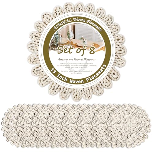 13" Round Woven Placemats Set, Wicker Chargers for Dinner Plates, Heat Resistant Corn Husk Place Mats, Boho Rattan Plate Chargers for Dining Table Decor, Family Gatherings & Holiday Entertaining