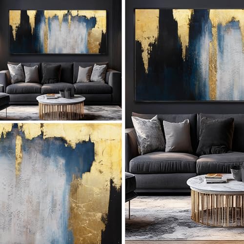 WINKAILIN Extra Large Modern Blue Gold Wall Art for Living Room 32x70 Inch - color: Blue and Gold, size: 70"L x 32"W