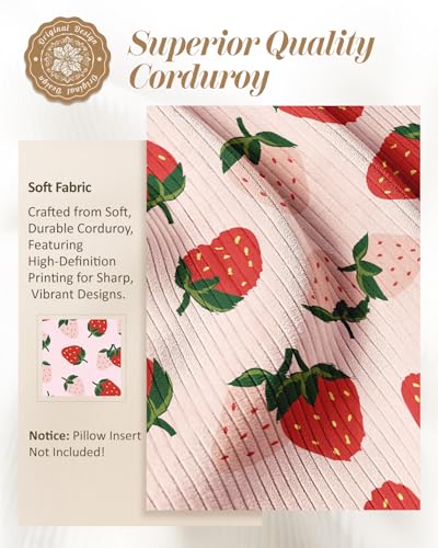 Corduroy Throw Pillow Covers 18x18 - Set of 2 Decorative Spring Pillow Covers with Zipper Farmhouse Decor Cottage Throw Pillowcases for Couch Sofa Living Room Home Bedroom, Strawberry - color: Strawberry, size: 18" x 18" (Pack of 2)