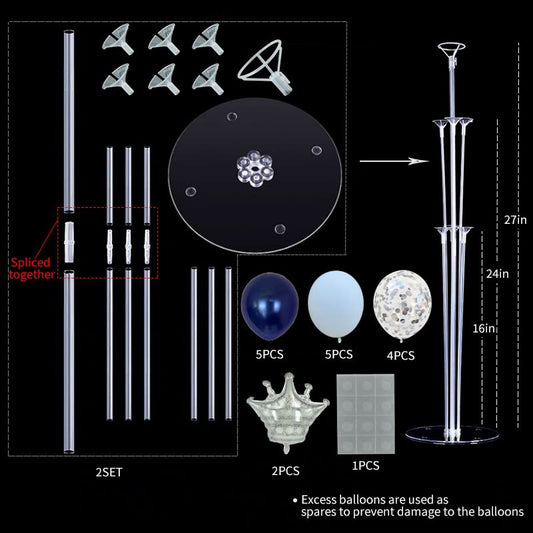 Navy Blue Balloon Stand Kit (16 pcs), Includes 2 Silver Crown Balloons, Great for Baby Shower Decorations - color: Navy Blue