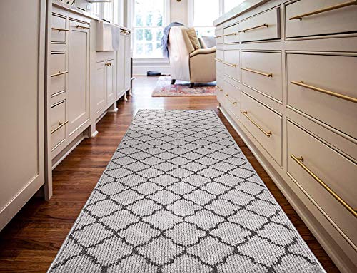 Custom Size Modern Runner Rug Carpet for Hallway Entryway Foyer Kitchen, Slip Resistant Latex Rubber Backed 31 inch Wide x Customized Length, Trellis Light Grey, 31 inch x 6 feet - color: Trellis / Grey, size: 31 inch Width X 6 Feet Length