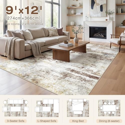 9X12 Area Rugs Washable Modern Abstract Non-Slip Large Rug for Living Room - color: Red Brown, size: 9' x 12' (Rectangular)
