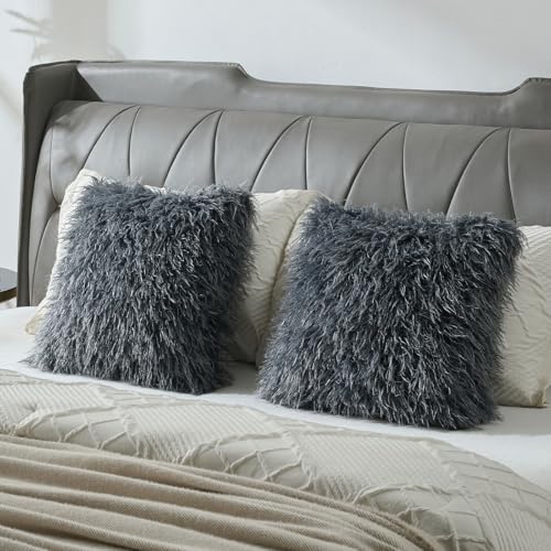 FUTEI Pack of 2 Faux Wool Throw Pillow Covers 18x18 Inch, Dark Grey - color: Dark Grey