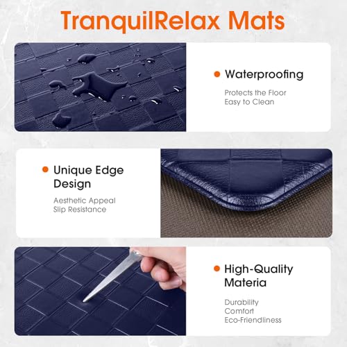 TranquilRelax Kitchen Mats, Cushioned Mats with Extra-Long Runner, Blue - color: Blue, size: 2-Piece | 30"+71" | Standard