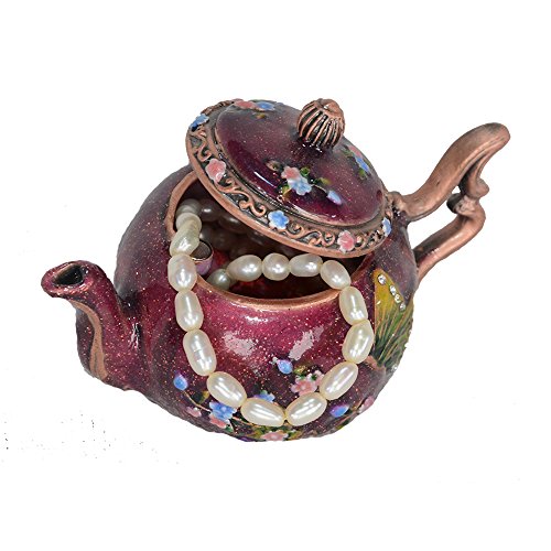 Purple Teapot Trinket Box Jewelry Box Hand Painted Decorative Box with Hinged Lid Ring Earring Holder Table Figurine Collectible - color: Purple Teapot