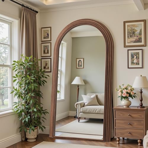 Antok Full Length Mirror 76"×41" Floor Mirror Standing Tall Mirror, Arched Stand up Large Wall Mirrors, Freestanding Full Body Mirrors for Bedroom Living Room Wood Vintage Style Nature - color: Nature, size: 76"L x 41"W, style: Wood Vintage Style