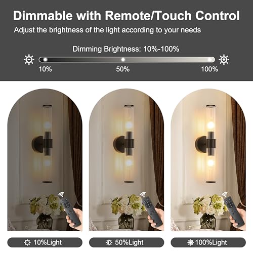 Morauroral Black Battery Operated Wall Sconces Set of 2 - color: Matte Black