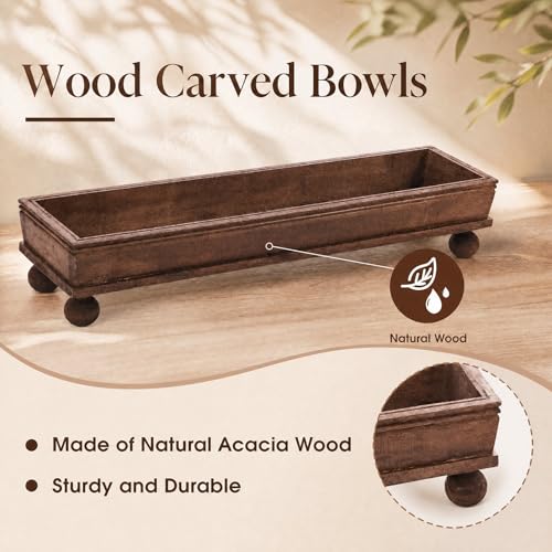 35.5 Inch Long Wooden Decorative Tray with Riser for Table Centerpiece
