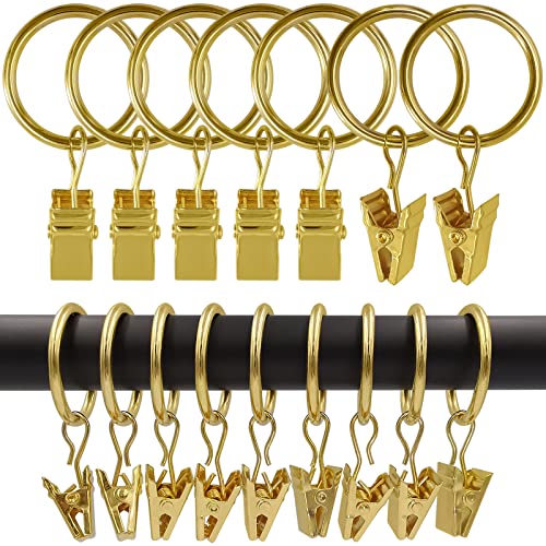 LLPJS Curtain Rings with Clips, 1 inch ID, 100 Pack, Gold - color: Gold, size: 1" I D Set of 100