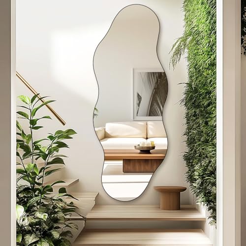 QDSSDECO 63" x 24" Full Length Mirror Irregular Wavy Mirror, Frameless - color: Cloud-2