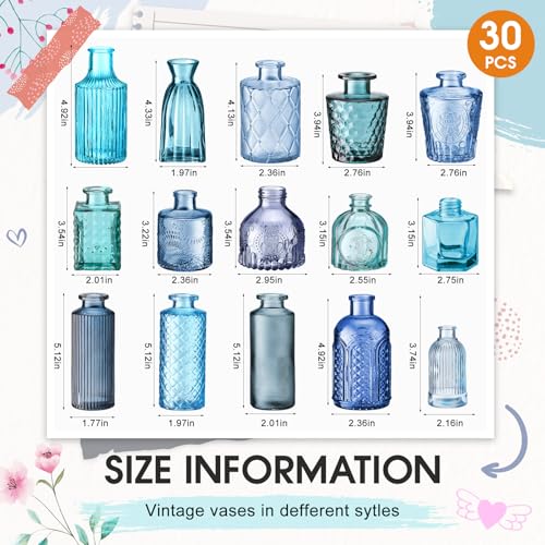 Yaomiao 30 Pcs Glass Bud Vases Centerpieces, Blue Series - color: Blue Series