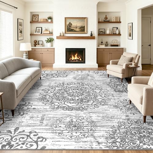 HEBE Area Rug for Living Room 5'x7', Washable Non Slip Boho Bedroom Rug - color: Grey, size: 5' x 7' (Rectangular)