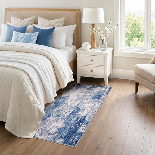 RELEANY Washable Runner 3'x6' Abstract Area Rug for Hallway Blue Gray - color: Blue/Gray, size: 3' x 6' (Runner)