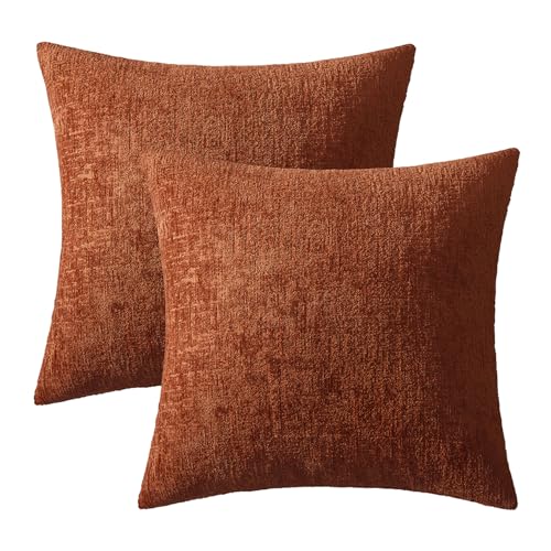 MIULEE Fall Couch Pillow Covers Textured Chenille 16x16 Rust - color: Rust, size: 16" x 16" (Pack of 2)