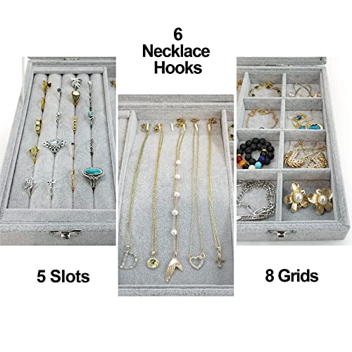 Ice Velvet Jewelry Organizer Box for Women Girlfriend Wife - color: 8 Grids & 5 Slots & 6 Necklace Hooks