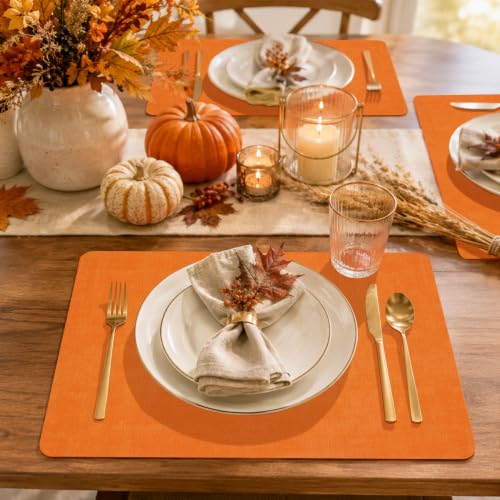 Maxpearl Faux Leather Placemats Set of 6, Easy to Clean, Pumpkin Orange - color: Orange