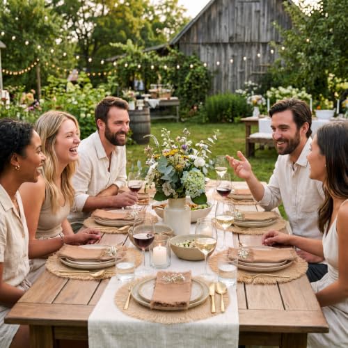 Boho Placemats Napkins Set of 6 Fall Table Brown Linen Napkins - color: Brown