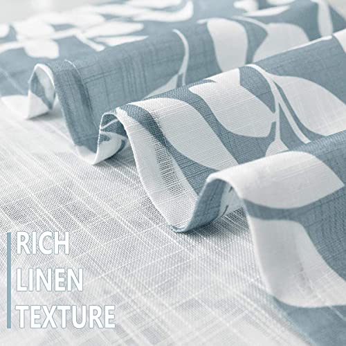 Blue Semi Sheer Curtains 95" White Leaf Print Bedroom Window Drapes 2pcs - color: Blue, size: 52"W x 95"L (Pack of 2)