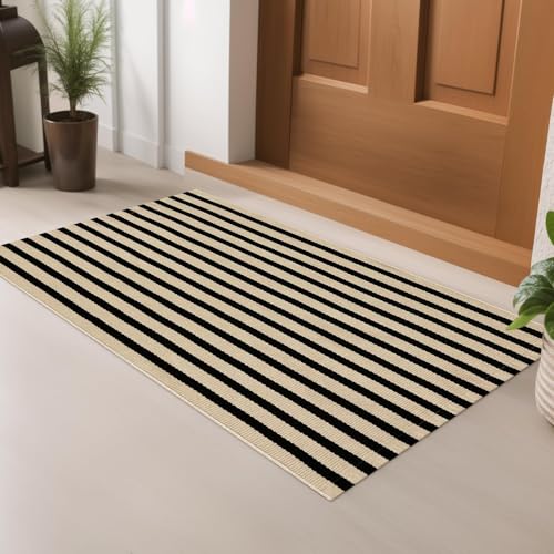 LEEVAN Front Door Mat Outside Entrance 2x3 Small Washable Outdoor Doormat - color: Black and Tan, size: 2' x 3' (Rectangular)