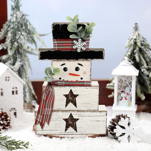Yousoontic 4 Pcs Winter Snowman Figurines Set, Rustic Farmhouse Decor - style: Snowman