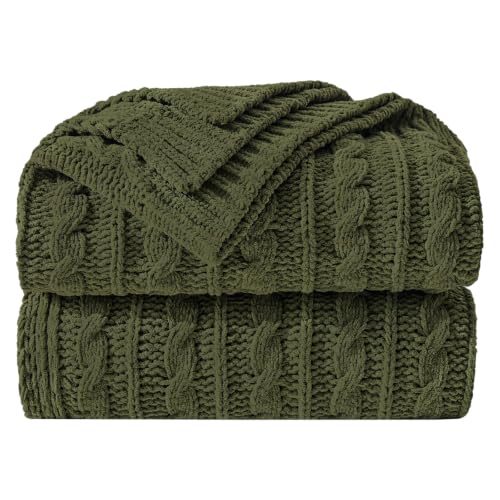 Dark Khaki Cable Knit Throw Blanket,Extra Thick Cozy Sofa Blanket 50x60 - color: Olive Green, size: 50"x60"