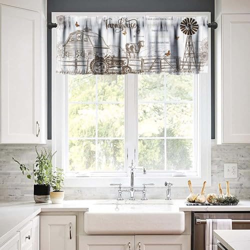 Rustic Farmhouse Valance Curtains, Retro Farm Inspirational Quote Wooden Plank Print Rod Pocket Valances for Kitchen Living Room Dinning Room Bedroom 1 Panel, 54x18 Inch - color: Farm-8