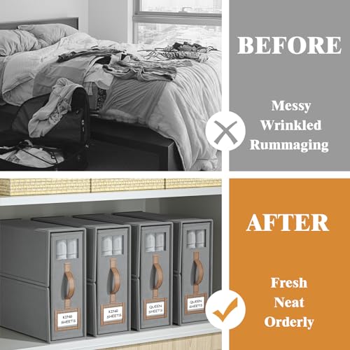 8 Pack Foldable Bed Sheets Set Organizers and Storage(King & Queen Size),Linen Fabric Closet Organizers with Window,Folding Bedding Storage Box for Bedsheets and Pillow Cube Organizer-Gray - color: Gray, size: 8 Pack-King Size-3.7 Gal
