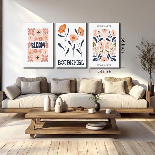 SKYRISE Floral Canvas Wall Art Set of 3, Rustic Botanical Canvas Paintings Prints ArtWork for Living Room, Vintage Flower Pictures for Farmhouse Dining Room Hallway Bedroom Wall Decor 24"x36" - color: 01 Flower