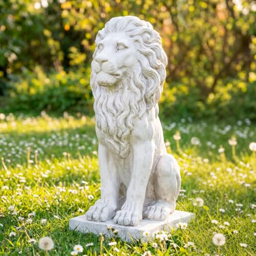 Lion Statue, Outdoor Garden Statues 27in Tall, White - color: White