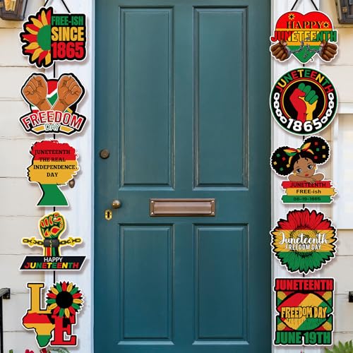 CroBlissful 2 Sets Juneteenth Decorations Door Banners Juneteenth Porch Signs African American Independence Day Door Banner for June 19th 1865 Independence Day Festival Wall Hanging Decor - style: Juneteenth