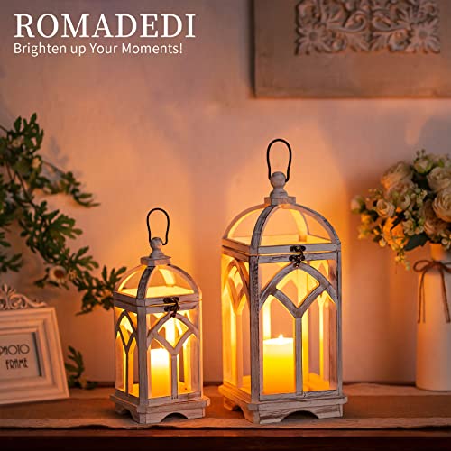 Romadedi Set of 2 Farmhouse Wood Candle Lanterns Decorative, Whitewashed - color: Washedwhite
